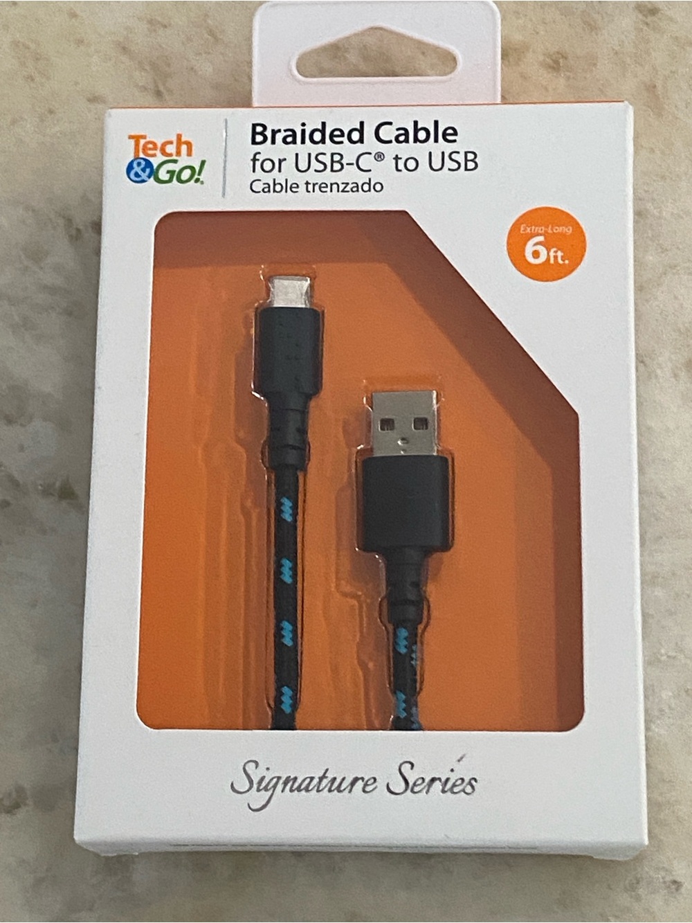 Black and Blue Braided USB-C to USB Cable - 6ft